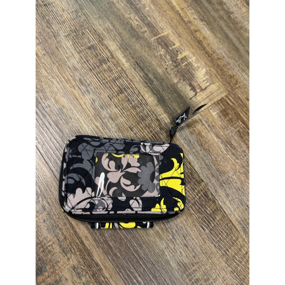 Vera Bradley Night and Day Quilted Cotton Zip Around ID‎ Wallet Black Yellow